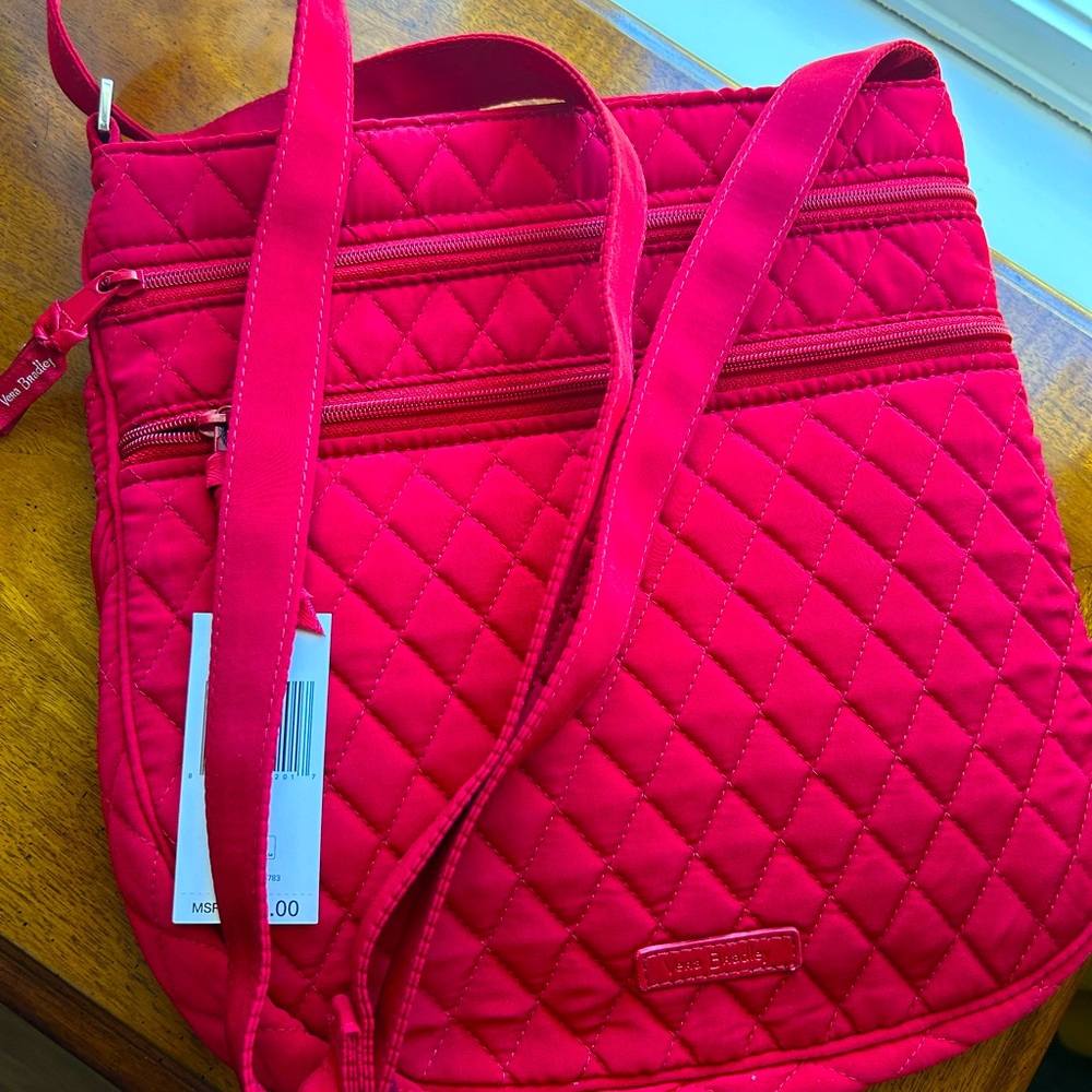 Vera Bradley crossbody, beautiful rich red color with rose design